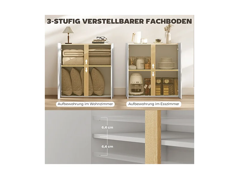 Buffet/commode avec portes à fermeture douce et étagères réglables – Idéal pour salon, cuisine ou salle à manger – Blanc