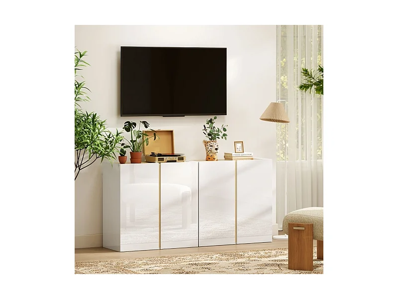 Buffet/commode avec portes à fermeture douce et étagères réglables – Idéal pour salon, cuisine ou salle à manger – Blanc