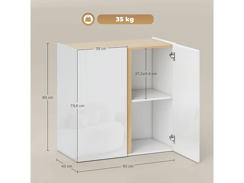 Aparador/Cómoda con puertas de cierre suave y estantes ajustables - Ideal para sala, cocina o comedor - Blanco