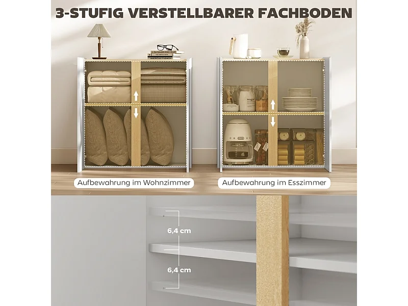 Aparador/Cómoda con puertas de cierre suave y estantes ajustables - Ideal para sala, cocina o comedor - Blanco