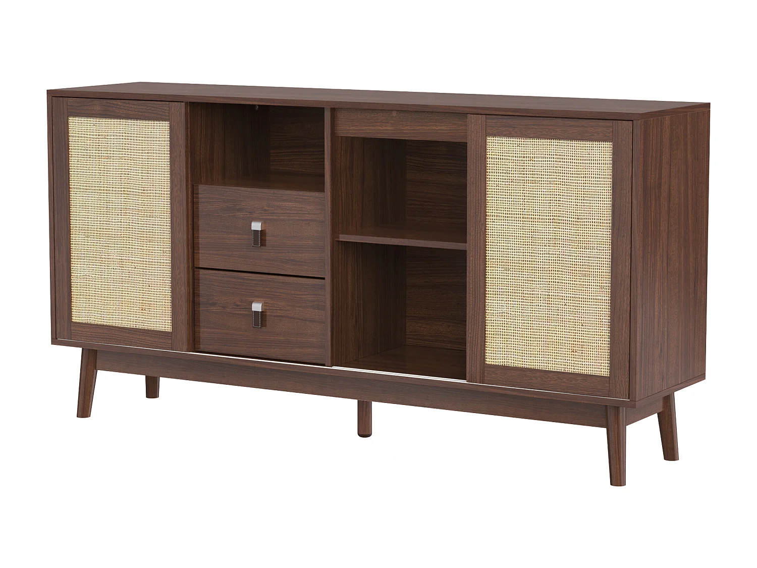 Natuurlijk rotan dressoir 155x38x80 cm, 3 schuifdeuren en 2 lades, ademend, stabiel en veelzijdig, ideaal voor woonkamer, eetkamer en slaapkamer