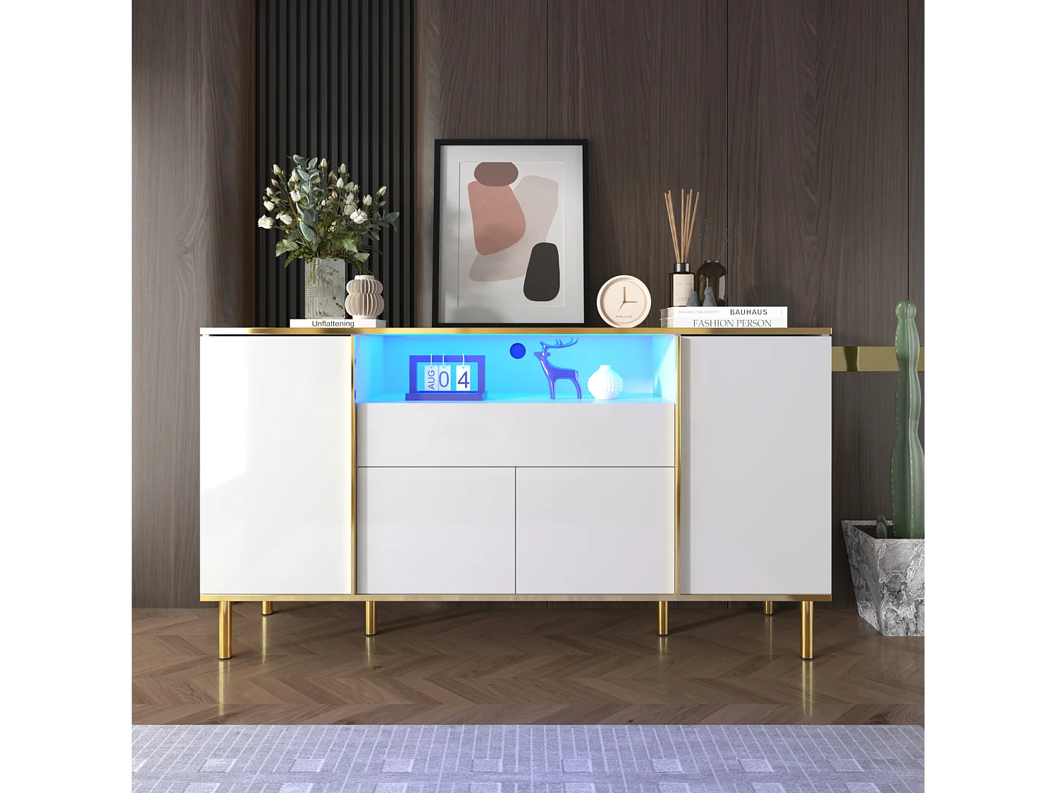 Wit gelakt dressoir met 1 lade - Modern design met hoogglans afwerking, 150 x 40 x 80 cm, elegant en praktisch voor slaapkamer of woonkamer