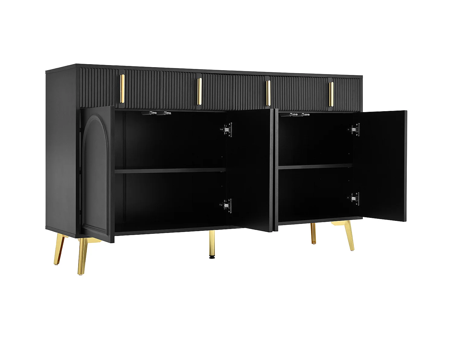 Buffet avec poignées et pieds dorés, 4 portes et 4 tiroirs, étagères amovibles, grand espace de rangement, idéal salon et salle à manger