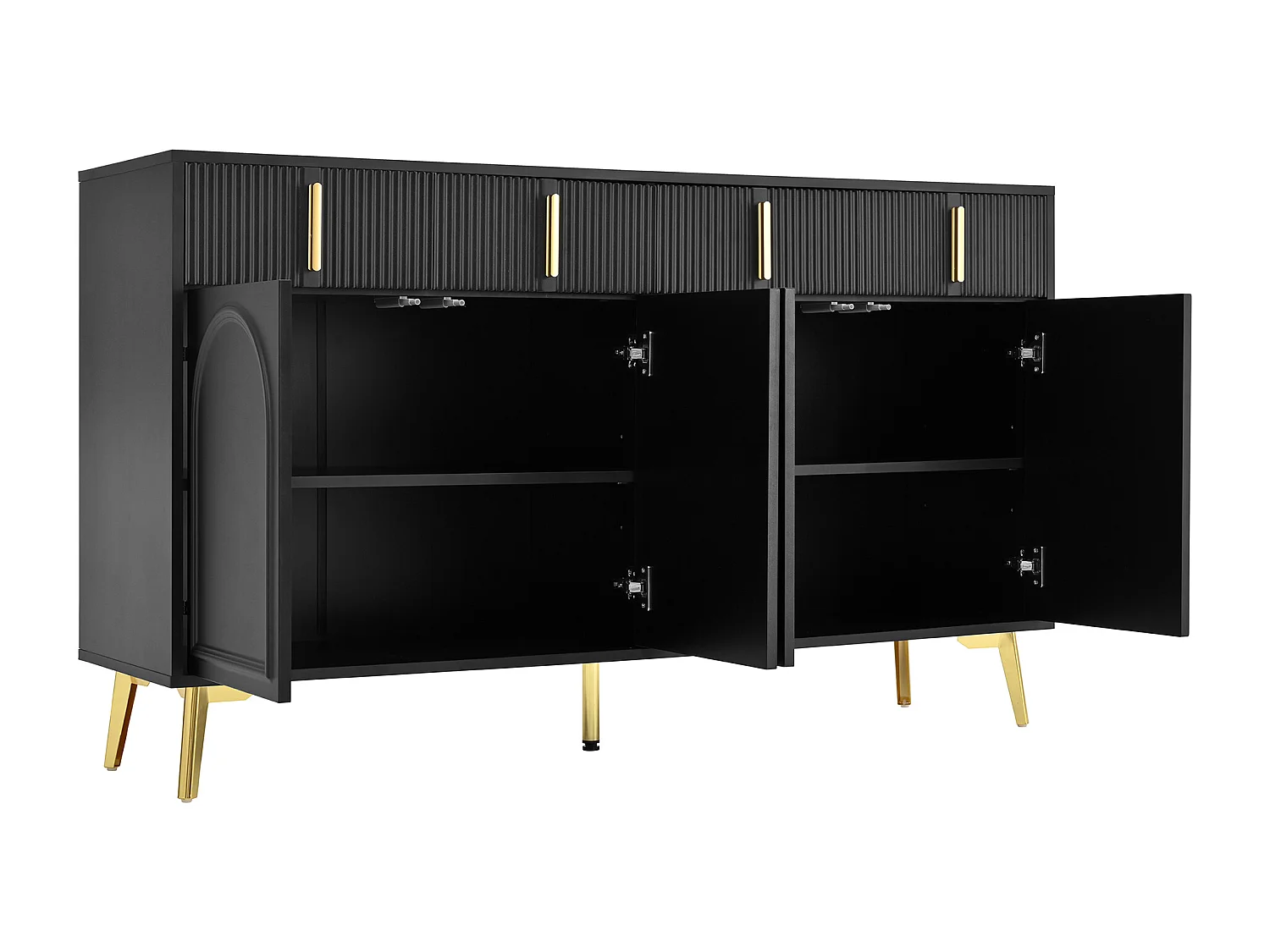 Dressoir met gouden handgrepen en poten, 4 deuren en 4 lades, uitneembare planken, veel opbergruimte, ideaal voor woonkamer en eetkamer