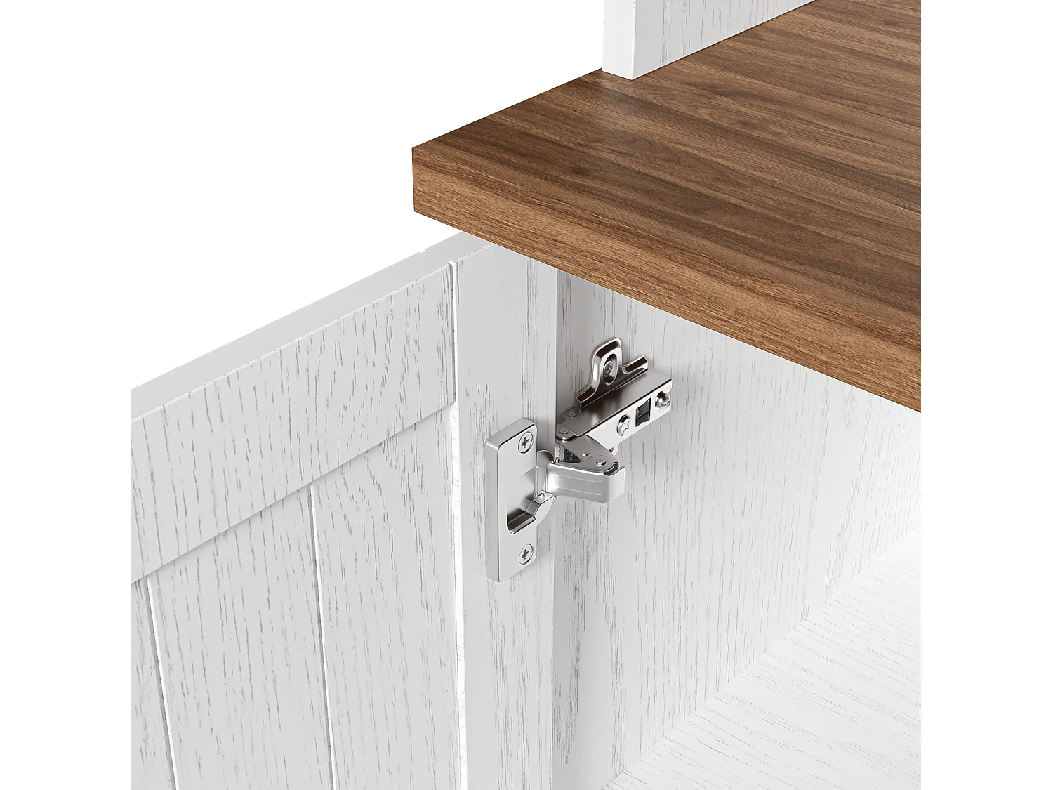 Witte hoge dressoir met houtlook 114x40x190 cm, veel opbergruimte, modern en verfijnd design, ideaal voor woonkamer en eetkamer