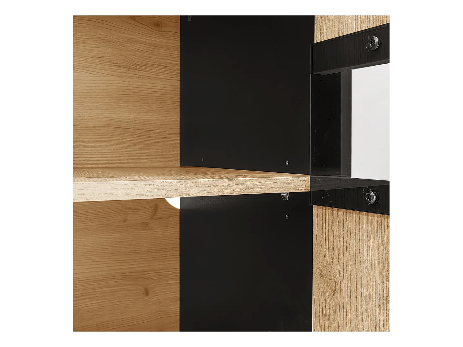 Buffet bois et noir 140x78,5x41 cm, LED et portes en verre, rangement polyvalent, idéal salon, salle à manger et chambre