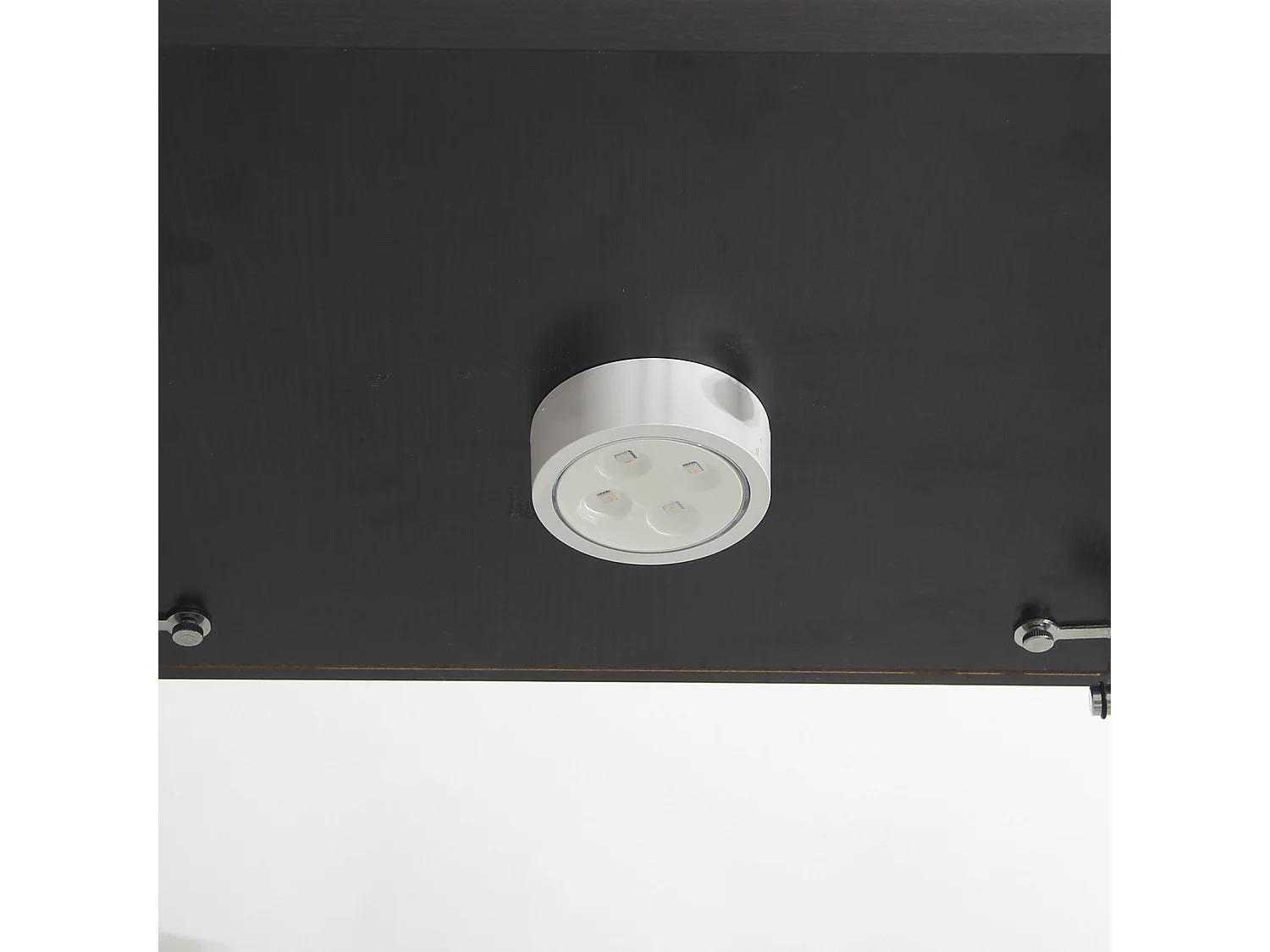 Vitrinekast van gehard glas met 2 niveaus, deur, zwart metalen frame en geïntegreerde ledverlichting - Modern en elegant design