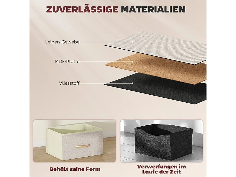 Slaapkamerladekast met 8 stoffen lades, stalen frame en houten blad - 4 opbergzakken, 2 haken - Beige