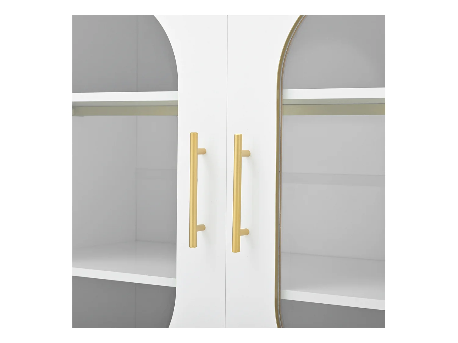 Buffet avec 2 tiroirs et portes vitrées, Commode moderne blanche avec accents dorés – Grand espace de rangement, salle salle à manger ou entrée