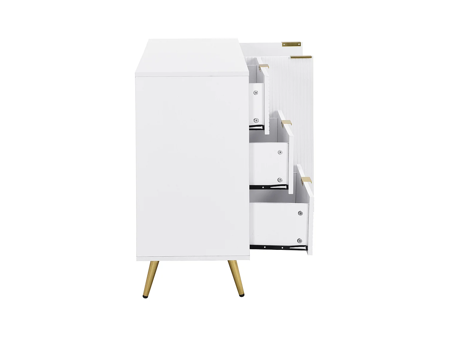 Buffet de rangement avec portes, tiroirs et étagères intérieures – Commode élégante avec poignées et pieds dorés, idéale pour salon