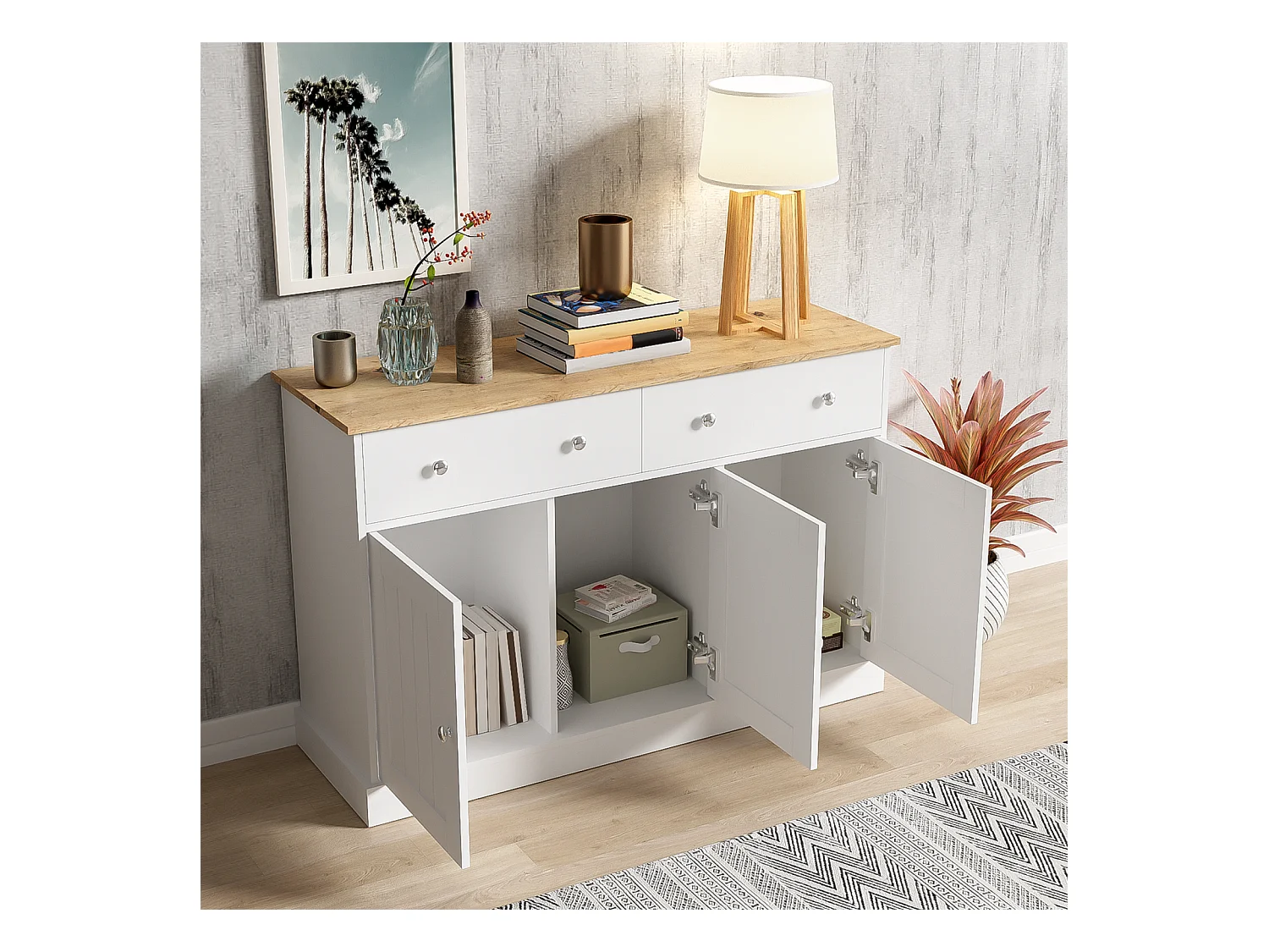 Buffet pour salon avec texture gravée – Grand espace de rangement – Commode design et élégante