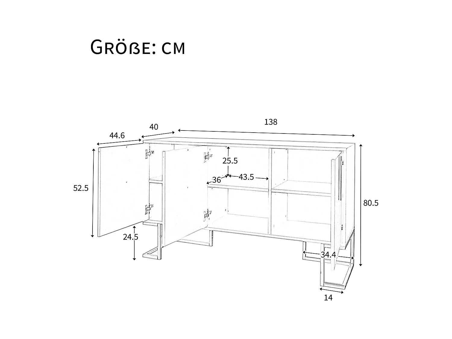 Buffet moderne 3 portes avec étagères réglables, portes en U, poignées et socle en métal, Idéal pour salle à manger et cuisine, Blanc