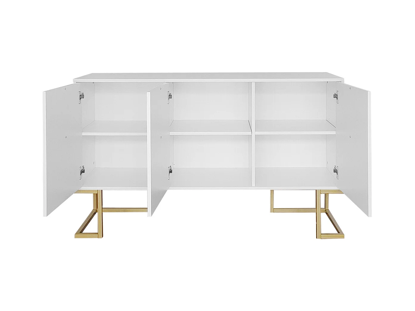 Buffet moderne 3 portes avec étagères réglables, portes en U, poignées et socle en métal, Idéal pour salle à manger et cuisine, Blanc