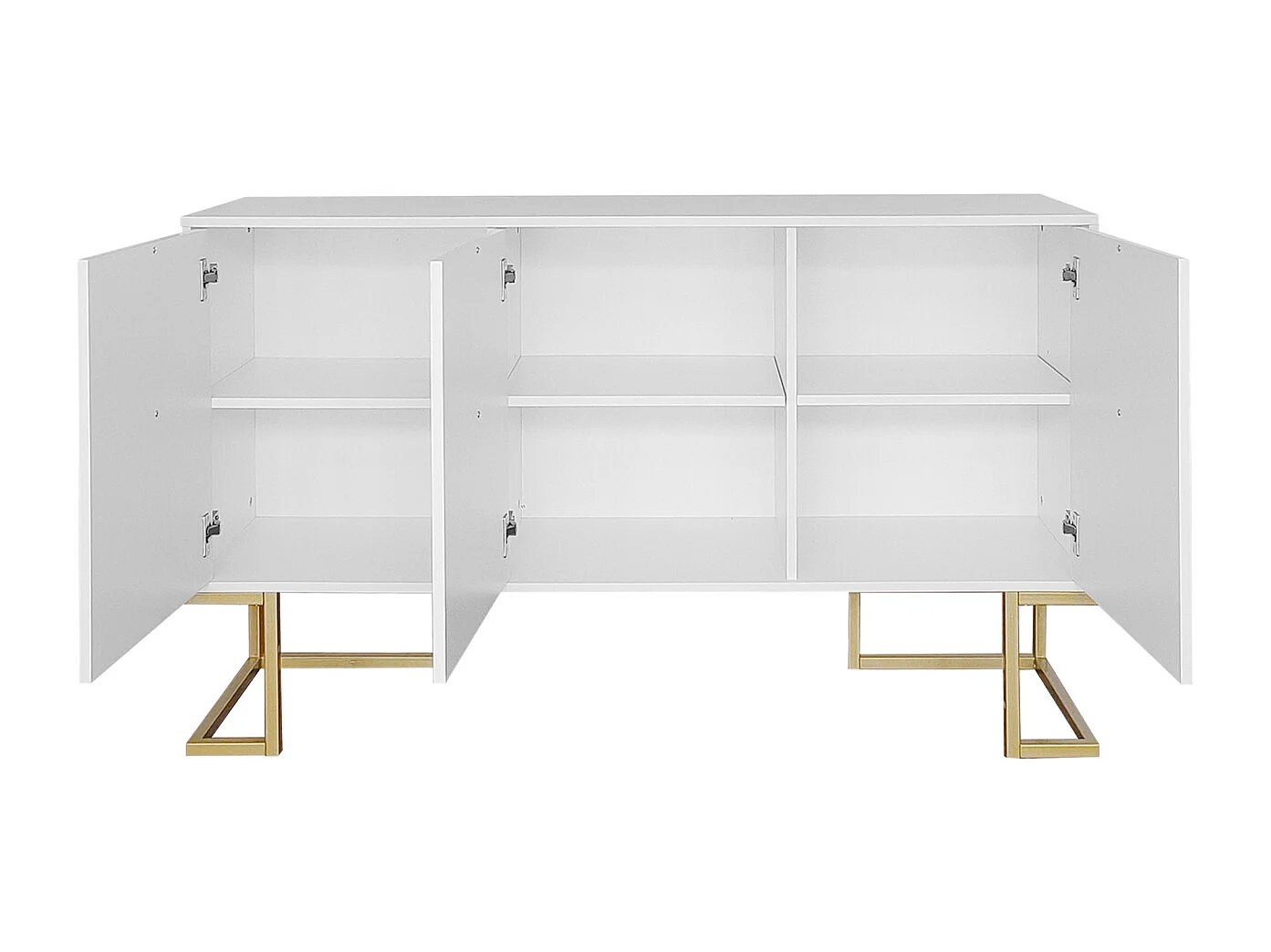 Aparador moderno de 3 puertas con estantes regulables, puertas en forma de U, tiradores y base de metal, Ideal para comedor y cocina, Color blanco