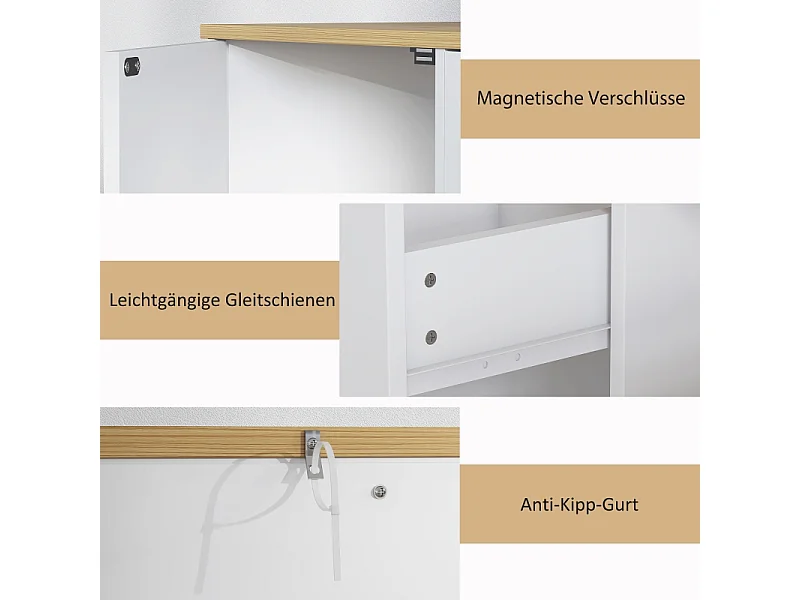 Buffet blanc avec tiroir, 2 portes et 2 étagères ouvertes – Design moderne et pratique, 120 x 35 x 75,2 cm, idéal pour cuisine et salon