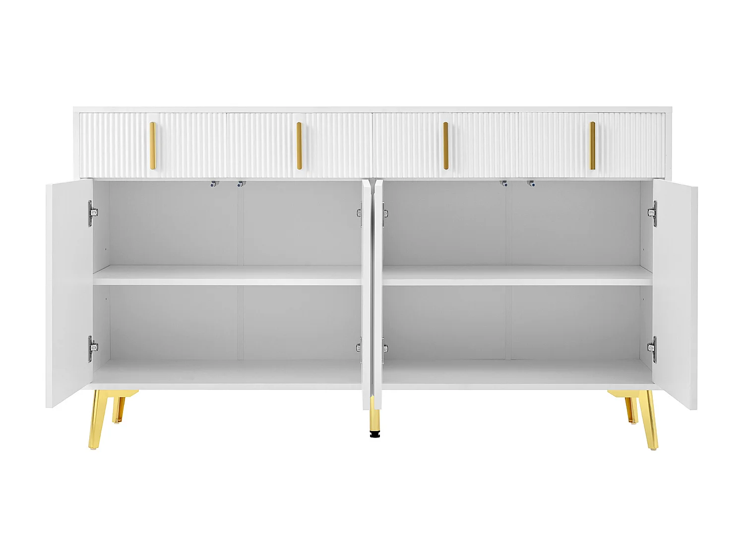 Aparador 140 x 37,8 x 82 cm – 4 puertas, 4 cajones con laminado extraíble – Tiradores y patas dorados – Mueble para salón y comedor