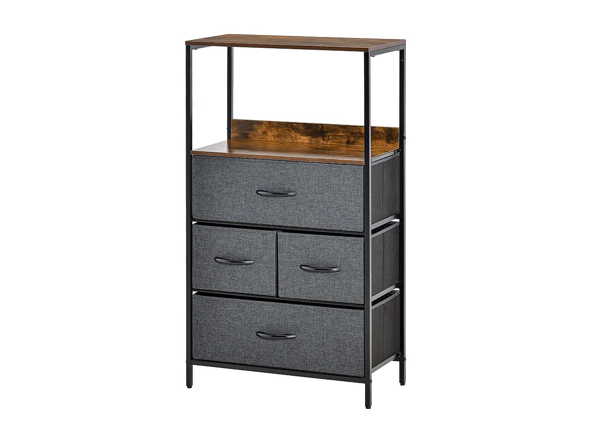 Commode moderne 4 tiroirs en lin avec poignées et étagère – Meuble de rangement pratique pour chambre et salon, noir