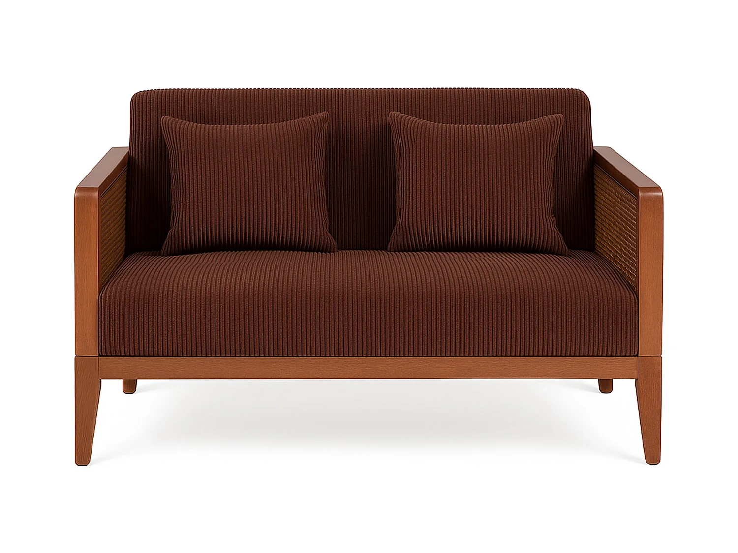 Boca Duo - Divano 2 Posti 143x80x84,5 cm Divanetto in Legno Massello Noce e Polyrattan con Cuscini Marrone