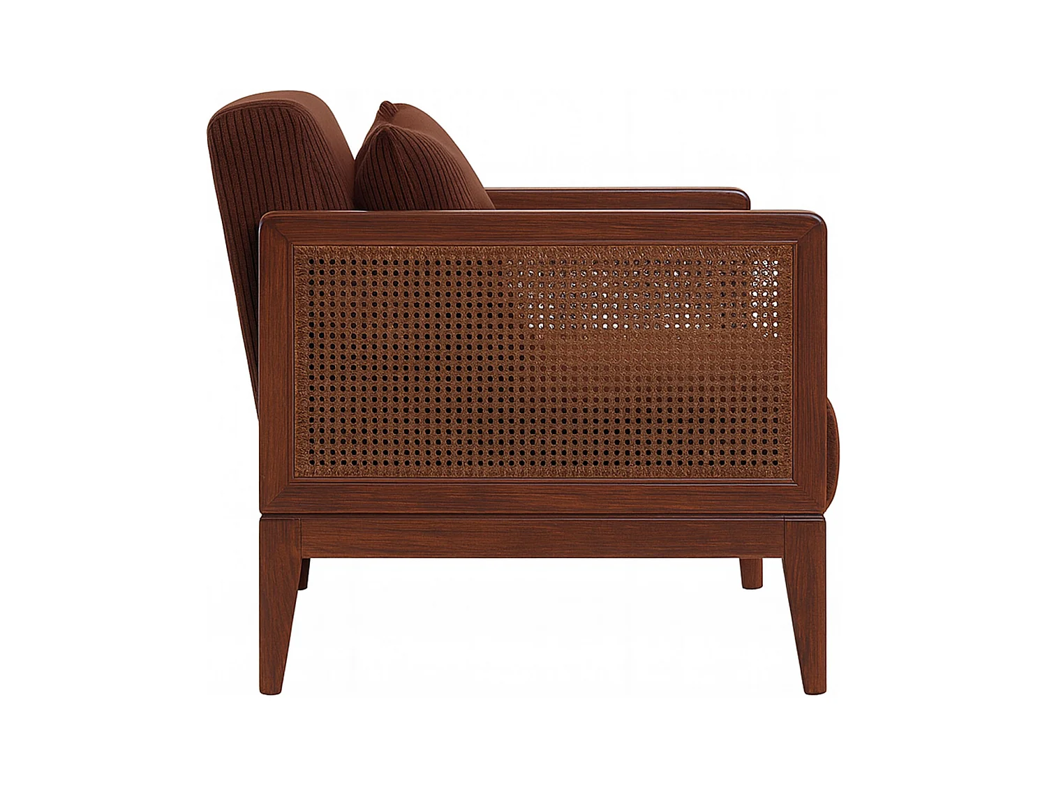 Boca Duo - Divano 2 Posti 143x80x84,5 cm Divanetto in Legno Massello Noce e Polyrattan con Cuscini Marrone