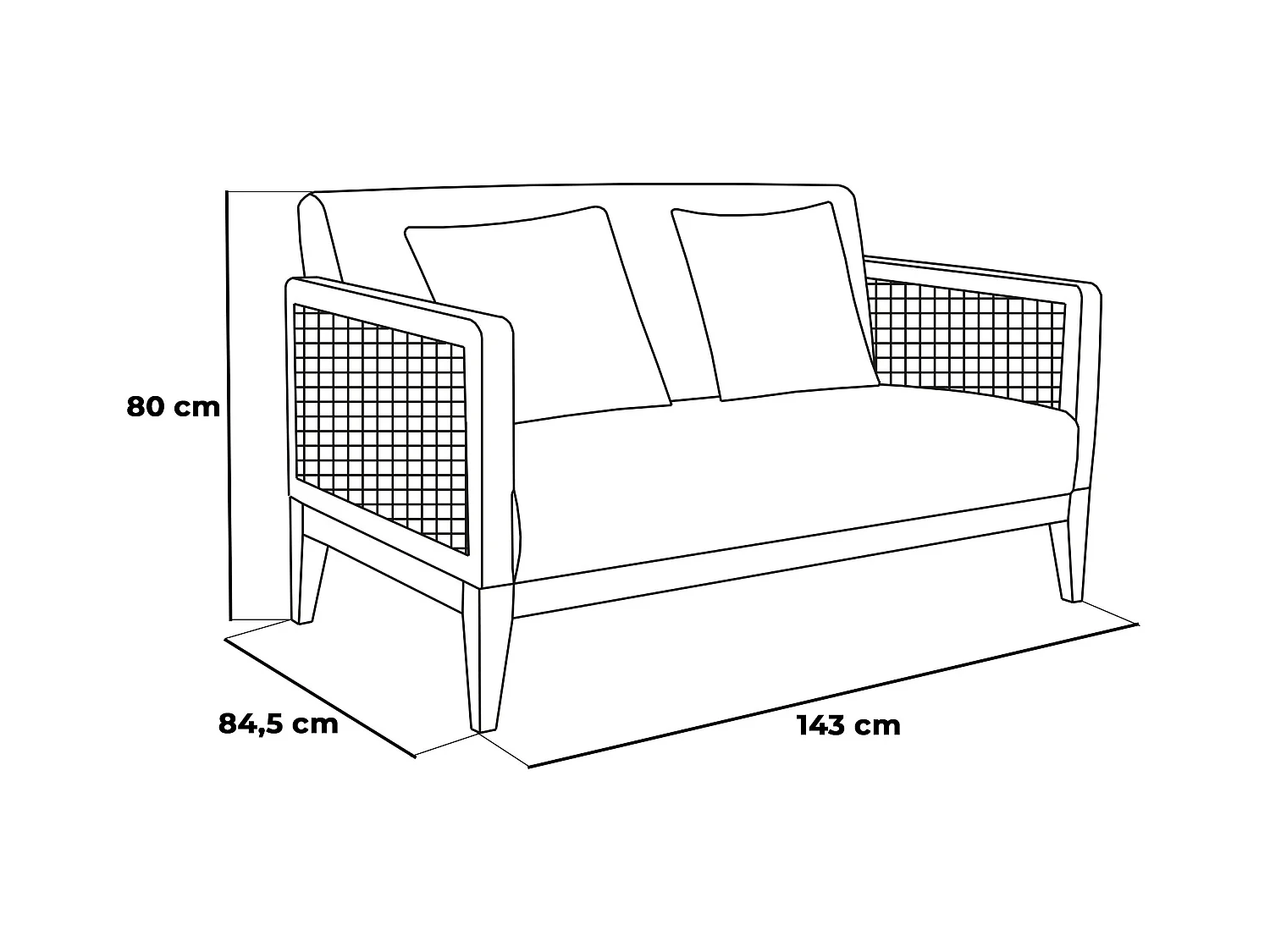 Boca Duo - Divano 2 Posti 143x80x84,5 cm Divanetto in Legno Massello Noce e Polyrattan con Cuscini Marrone