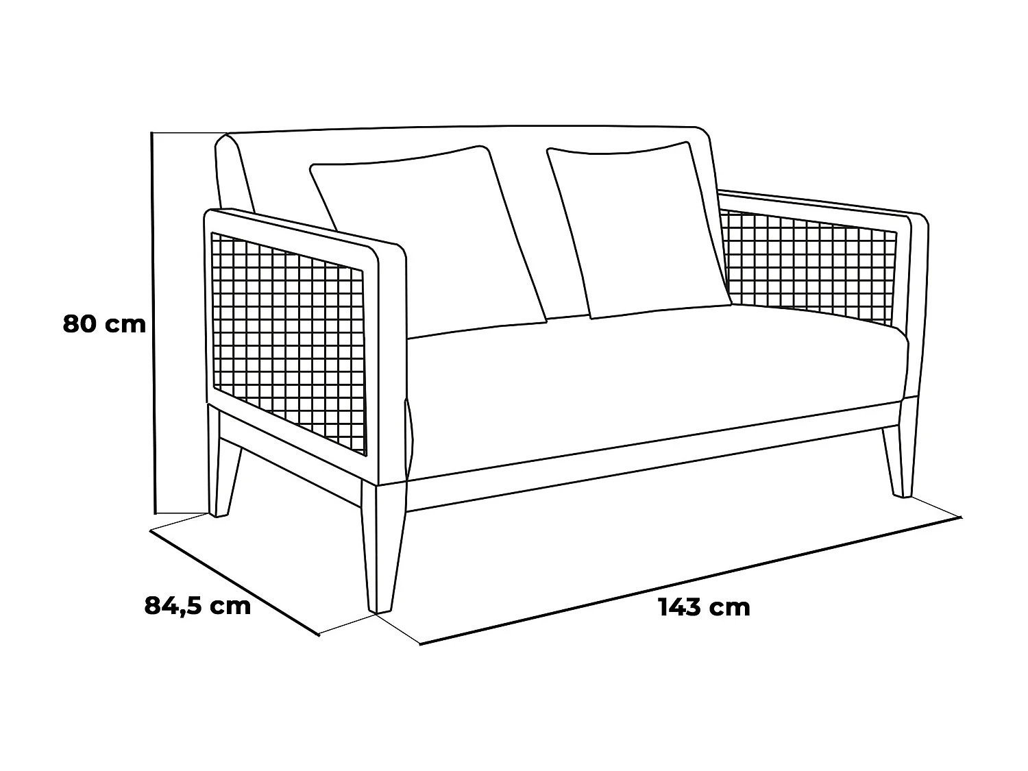 Boca Duo - Sofá 2 Lugares 143x80x84,5 cm Sofá Pequeno em Madeira Maciça Nogueira e Polirratã com Almofadas Castanhas