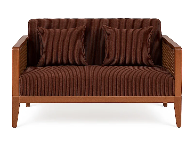 Boca Duo - Divano 2 Posti 143x80x84,5 cm Divanetto in Legno Massello Noce e Polyrattan con Cuscini Marrone