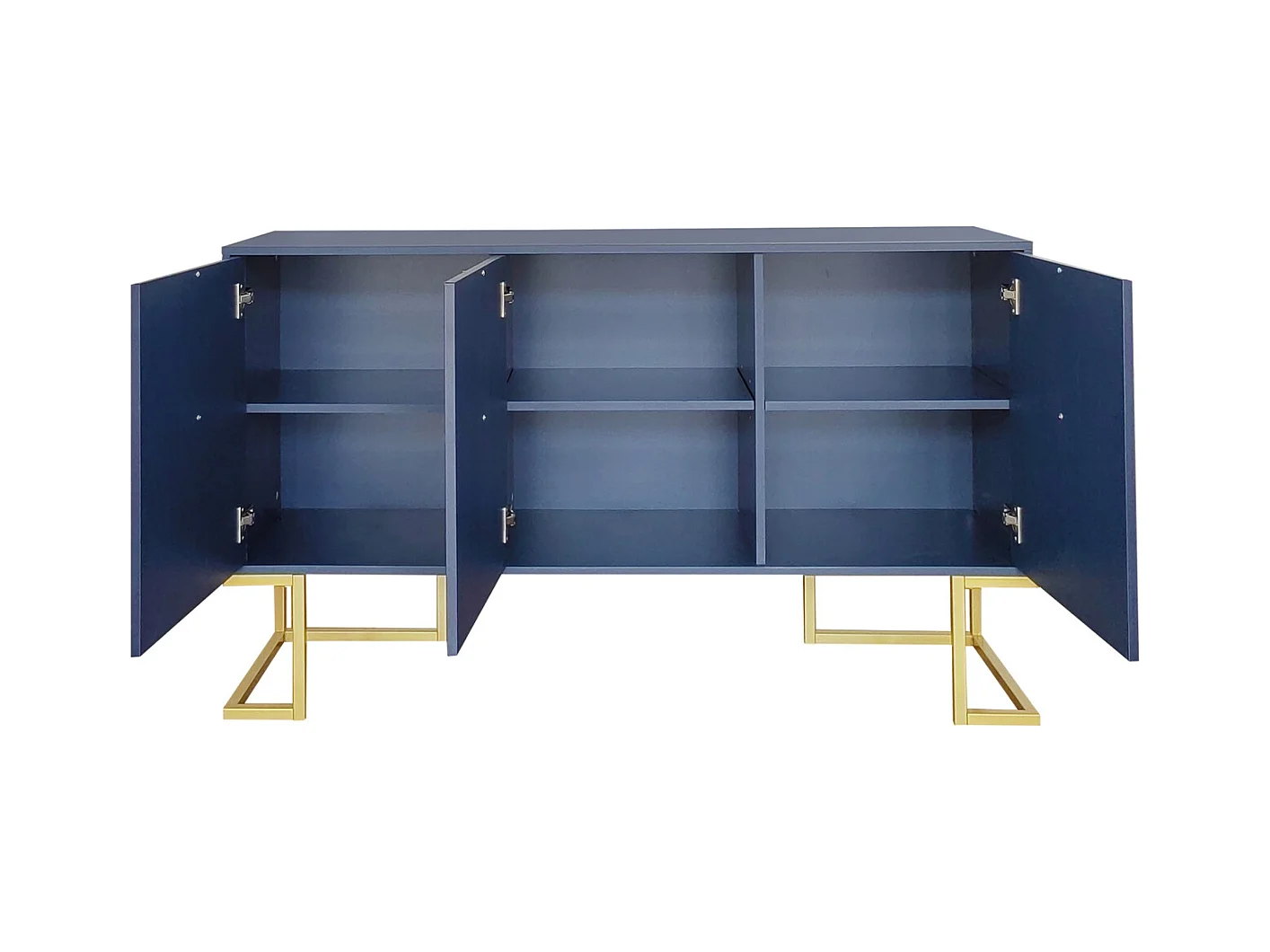 Buffet moderne 3 portes bleu marine – Étagères réglables, portes en U et socle stable, élégant et pratique pour salle à manger ou cuisine