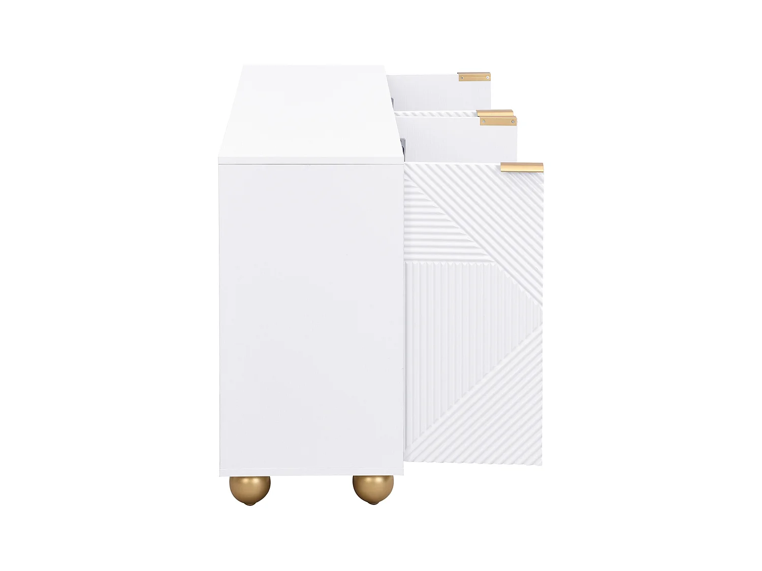 Buffet 4 portes avec étagères réglables, poignées en métal – Meuble de rangement élégant pour salon ou salle à manger