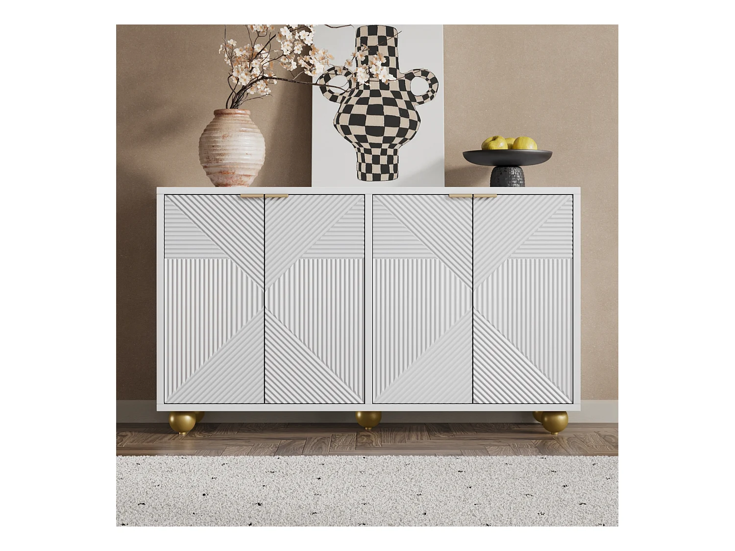 4-deurs dressoir met verstelbare planken en metalen handgrepen – Elegante opbergkast voor woonkamer of eetkamer