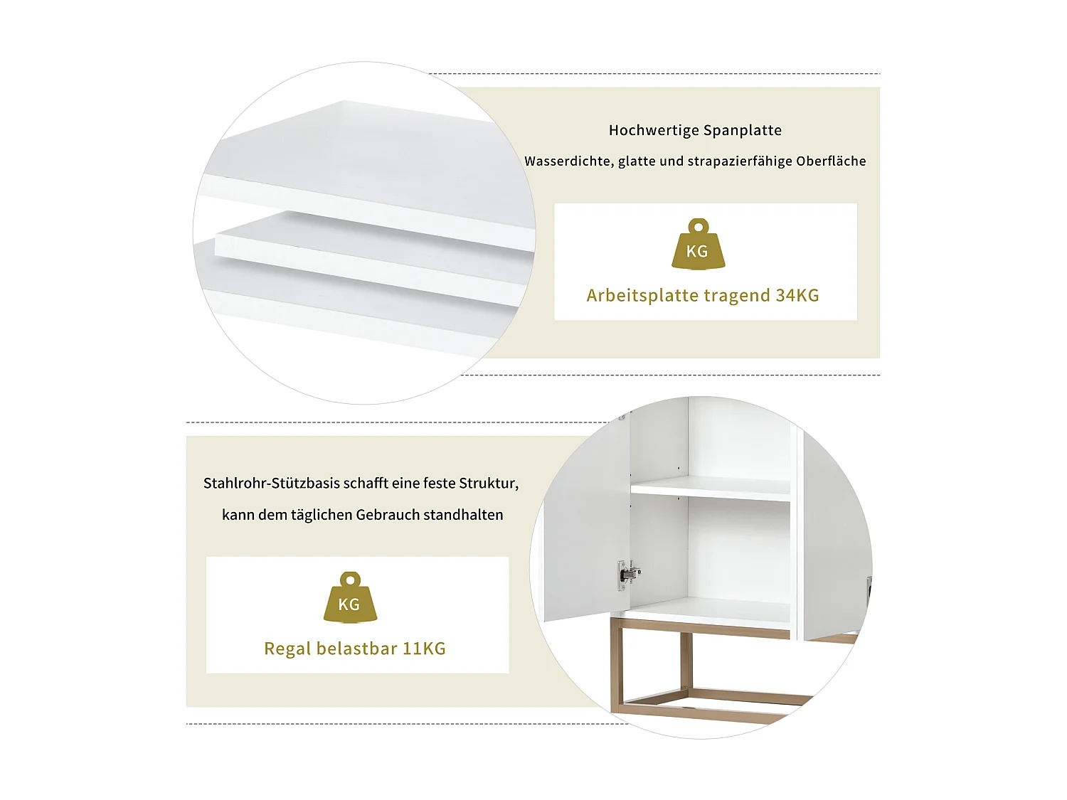 Aparador minimalista moderno de 4 puertas sin tiradores - Mueble elegante para comedor, salón y cocina - Blanco