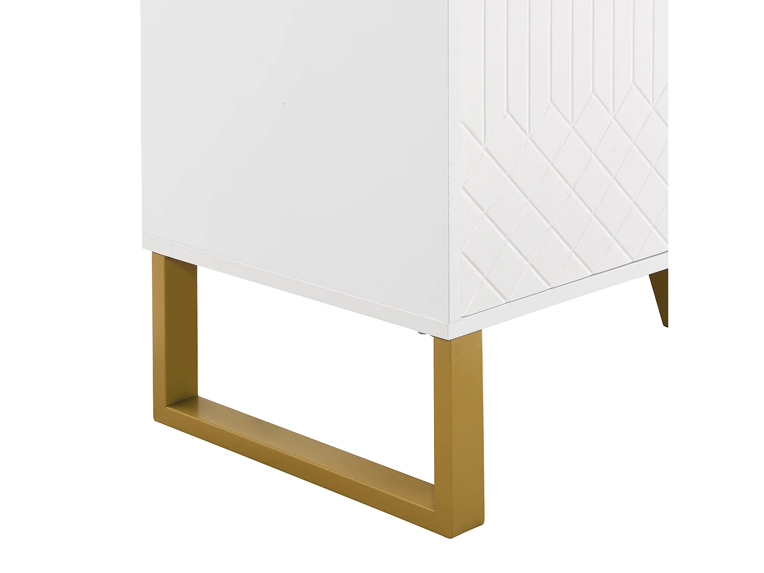 Aparador lacado 140 x 40 x 80 cm – 4 puertas, tiradores y patas de metal – Diseño geométrico blanco para salón