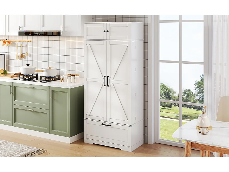 Mobile da cucina indipendente 80×40×180 cm, ripiani regolabili, cassetti, portabottiglie e ante, ideale per soggiorno o sala da pranzo