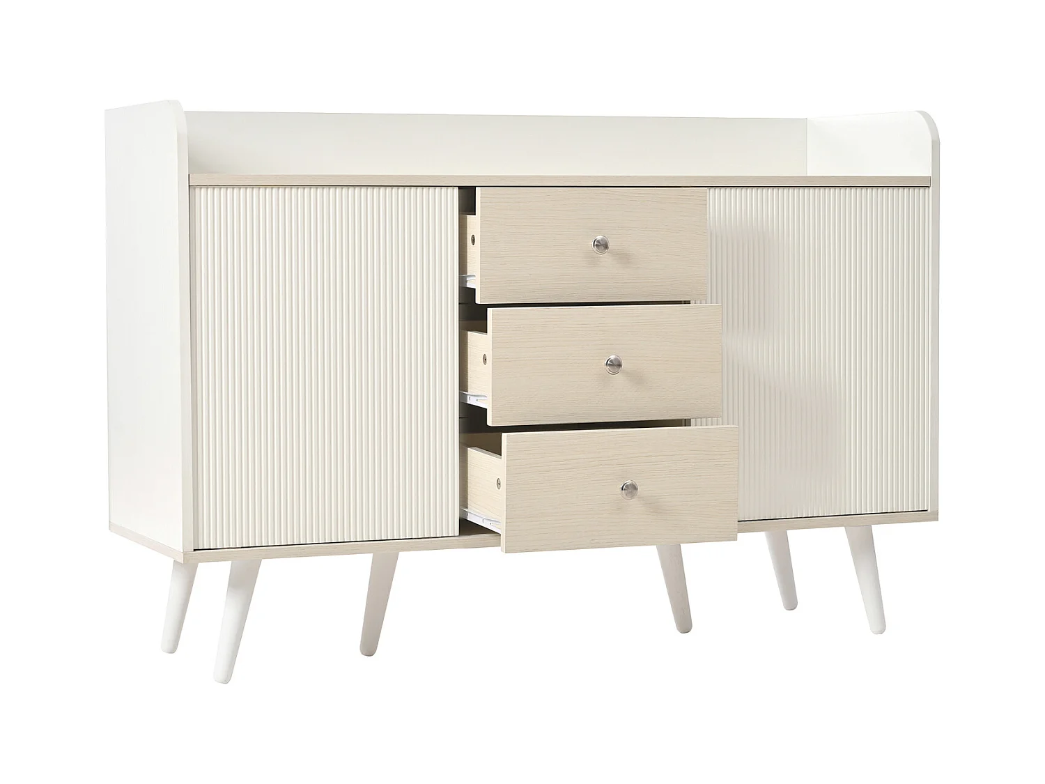 Buffet avec 3 tiroirs – Belle finition bois moderne avec étagères de rangement – Pour chambre et salon – L117,5 cm
