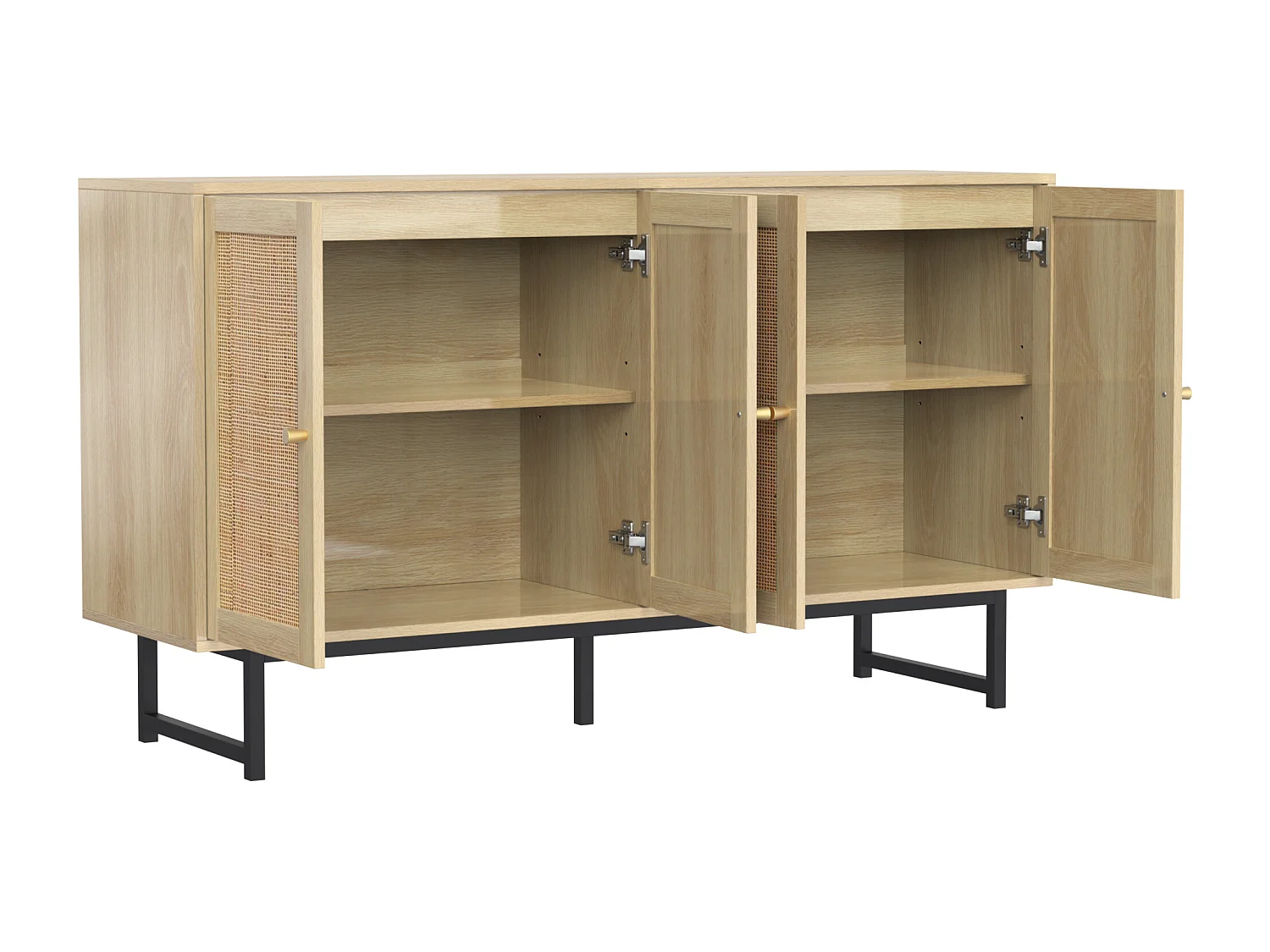 Aparador de ratán natural 140 x 39,5 x 80 cm, 4 puertas, estilo natural y aireado, estable y duradero, ideal para salón, comedor y dormitorio.