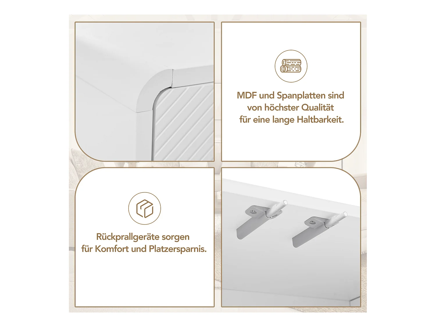 Buffet minimaliste blanc – Grand espace de rangement – 4 portes avec système push-open – Meuble pour salon et entrée