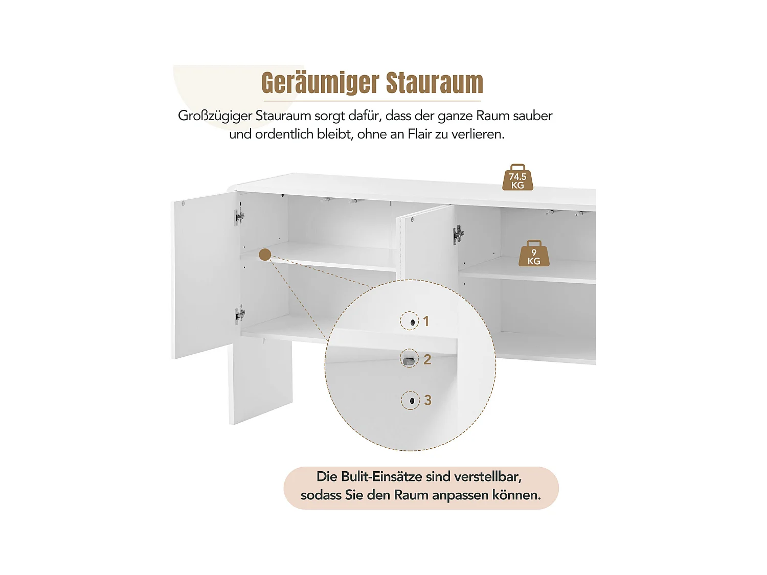 Buffet minimaliste blanc – Grand espace de rangement – 4 portes avec système push-open – Meuble pour salon et entrée