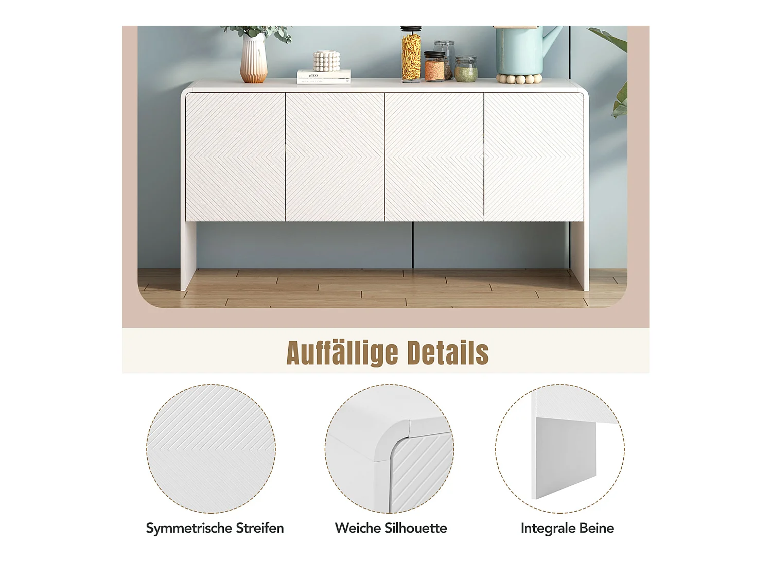 Buffet minimaliste blanc – Grand espace de rangement – 4 portes avec système push-open – Meuble pour salon et entrée