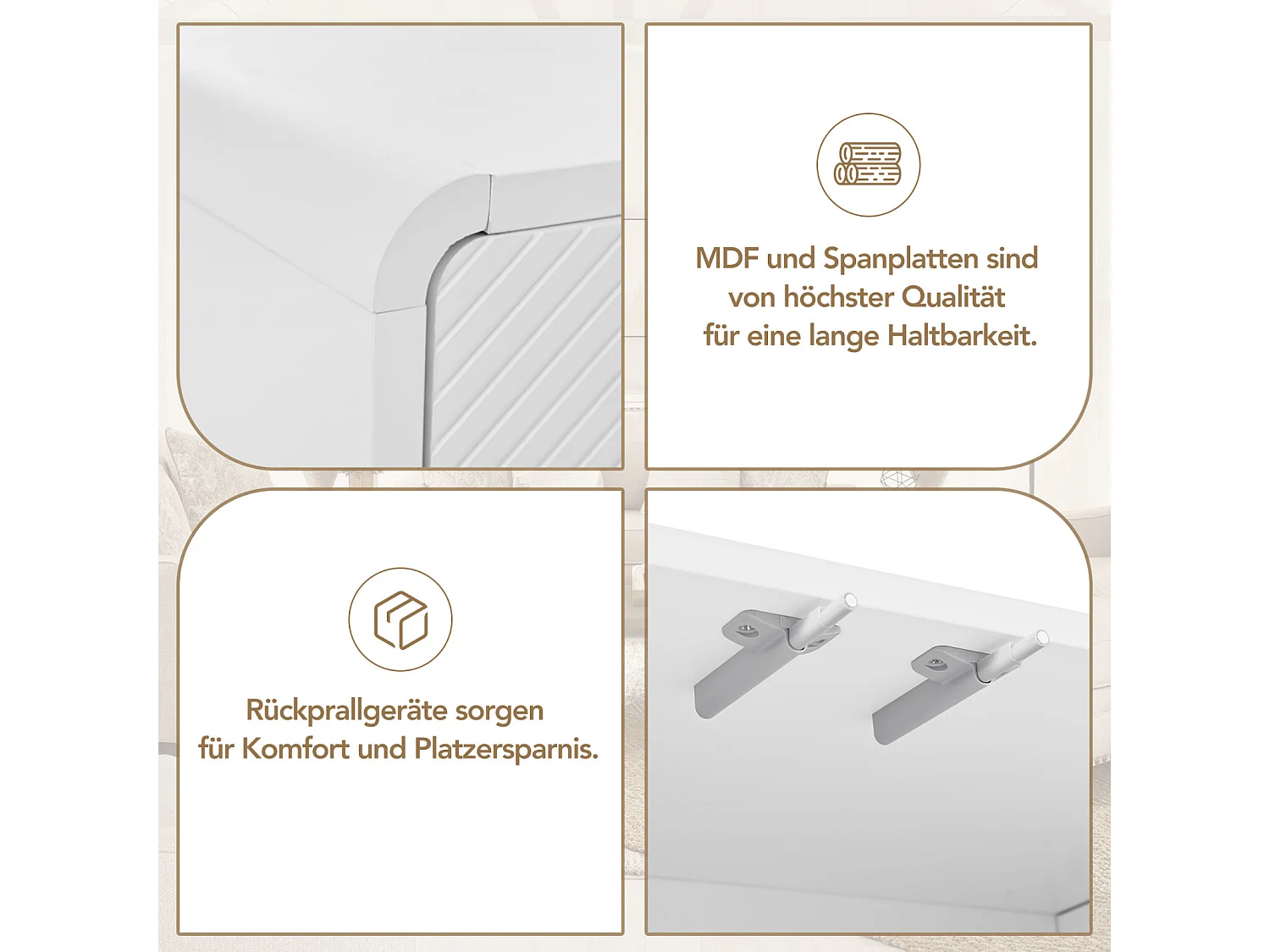 Aparador minimalista blanco – Gran espacio de almacenaje – 4 puertas con sistema push-open – Mueble para salón y entrada