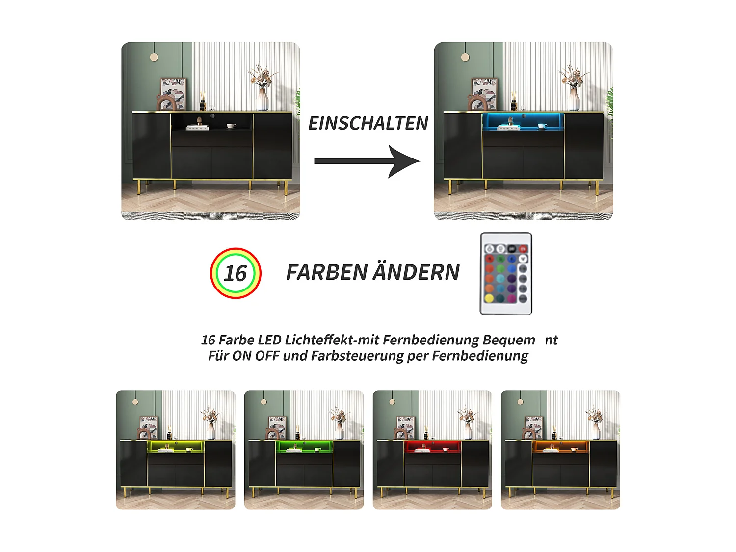 Glanzend zwart dressoir 150x40x80 cm, 1 lade, multifunctionele opbergkast, ideaal voor slaapkamer en woonkamer, moderne stijl