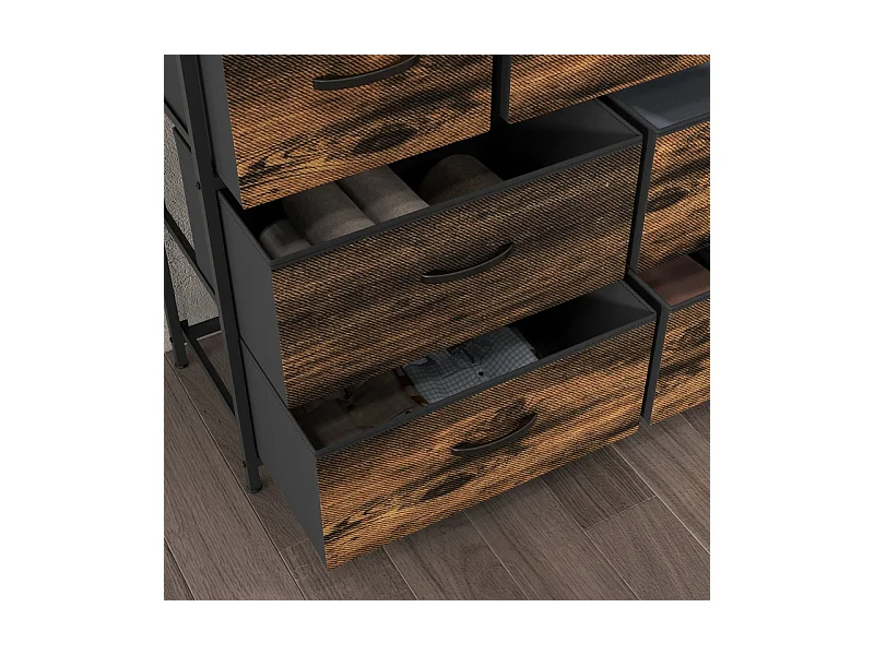 commode avec 7 tiroirs en tissu, meuble de rangement en MDF marron avec dispositif anti-basculement –pour chambre et salon