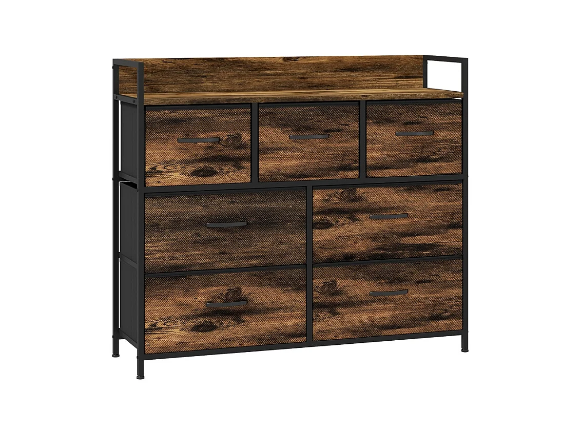 commode avec 7 tiroirs en tissu, meuble de rangement en MDF marron avec dispositif anti-basculement –pour chambre et salon