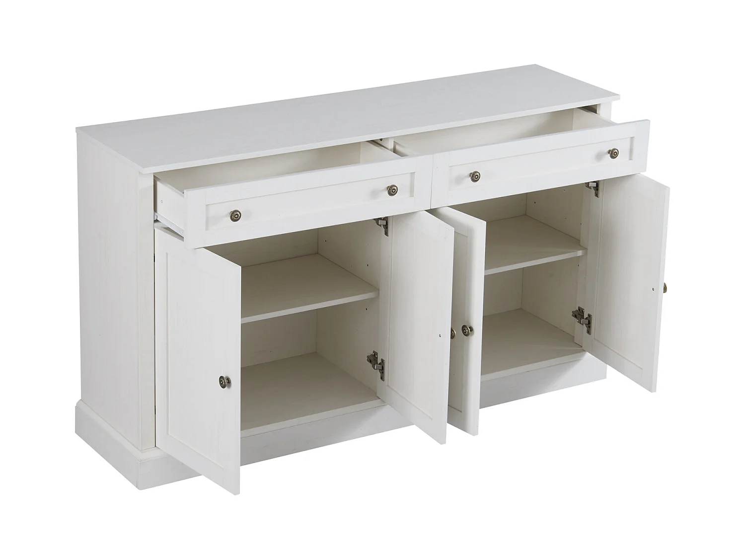 Grand buffet 150 x 40 x 86 cm – 4 portes, panneaux de particules，2 tiroirs – Buffet moderne pour salle à manger et salon – Blanc antique