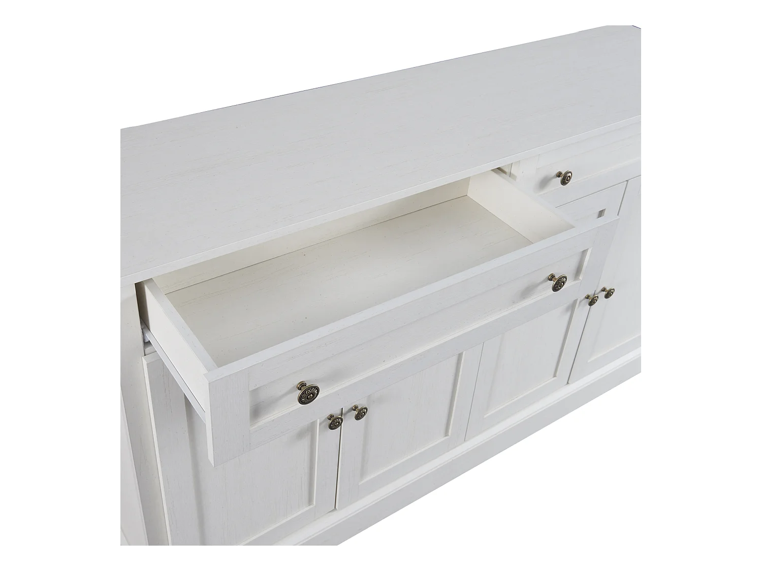 Grand buffet 150 x 40 x 86 cm – 4 portes, panneaux de particules，2 tiroirs – Buffet moderne pour salle à manger et salon – Blanc antique