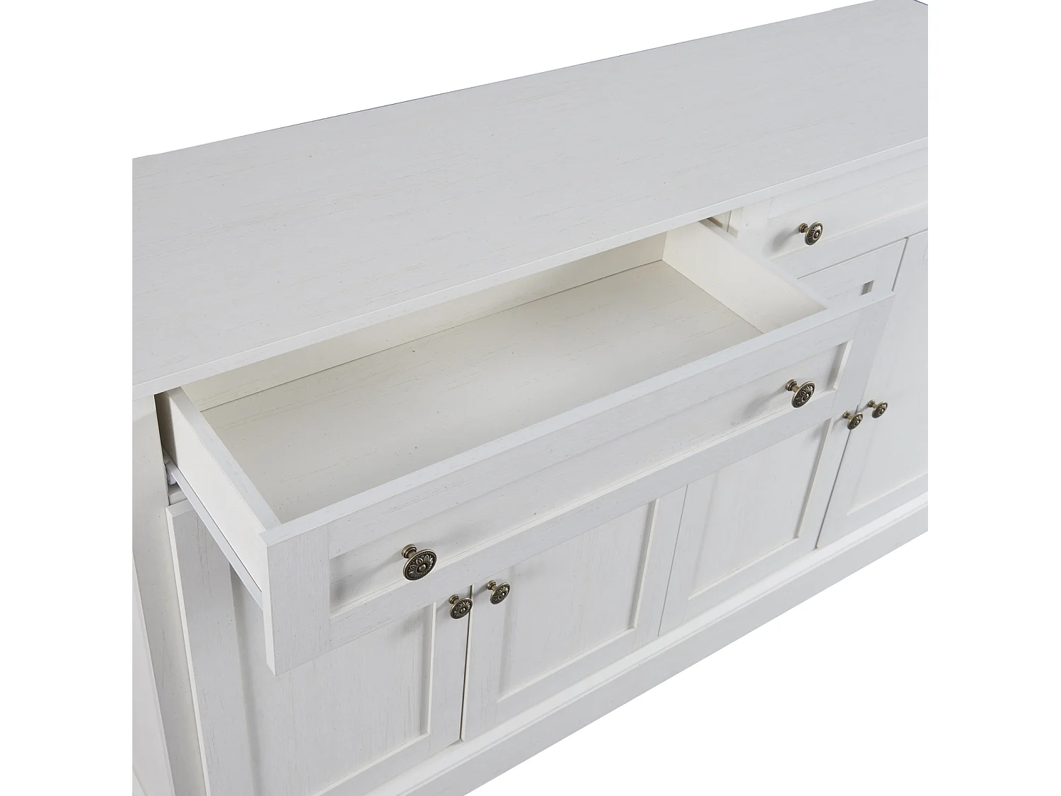 Groot dressoir 150 x 40 x 86 cm – 4 deuren, spaanplaat, 2 laden – Modern dressoir voor eetkamer en woonkamer – Antiek wit