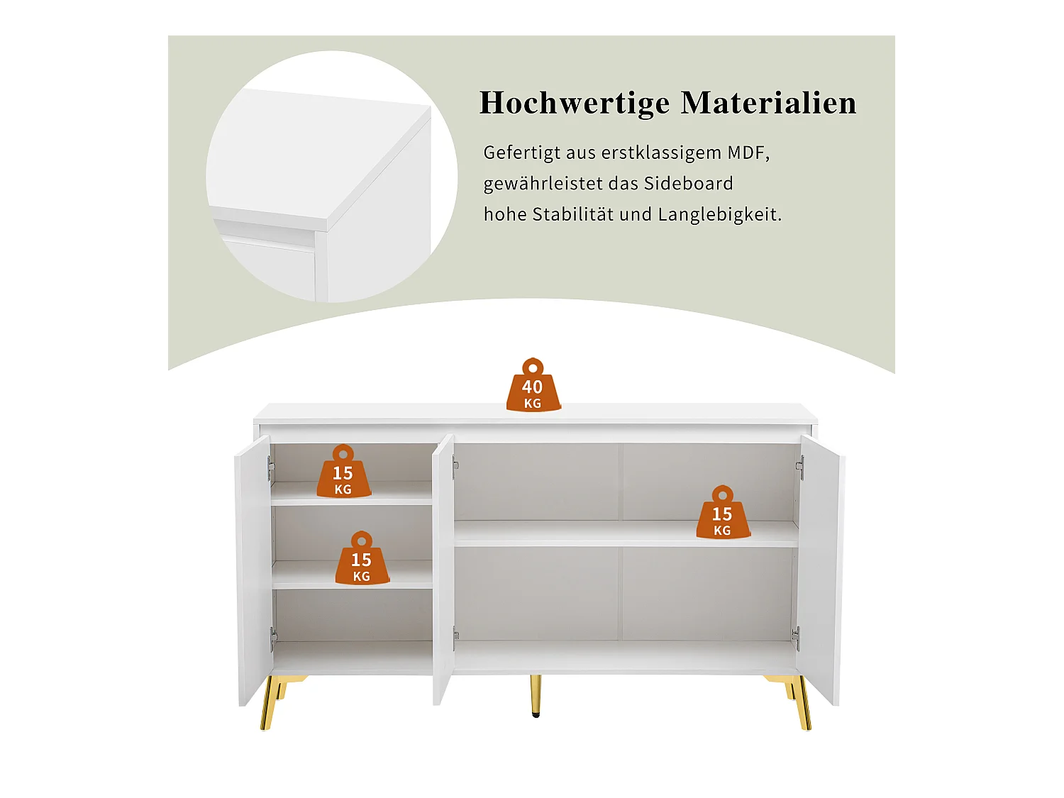 Buffet moderne 3 portes sans poignées avec ligne unique – Meuble élégant pour salle à manger, salon et cuisine – Blanc