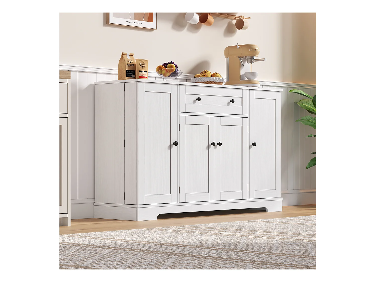 Buffet de cuisine multifonction, portes et étagères réglables, design moderne avec dispositif anti-basculement, idéal cuisine, salon