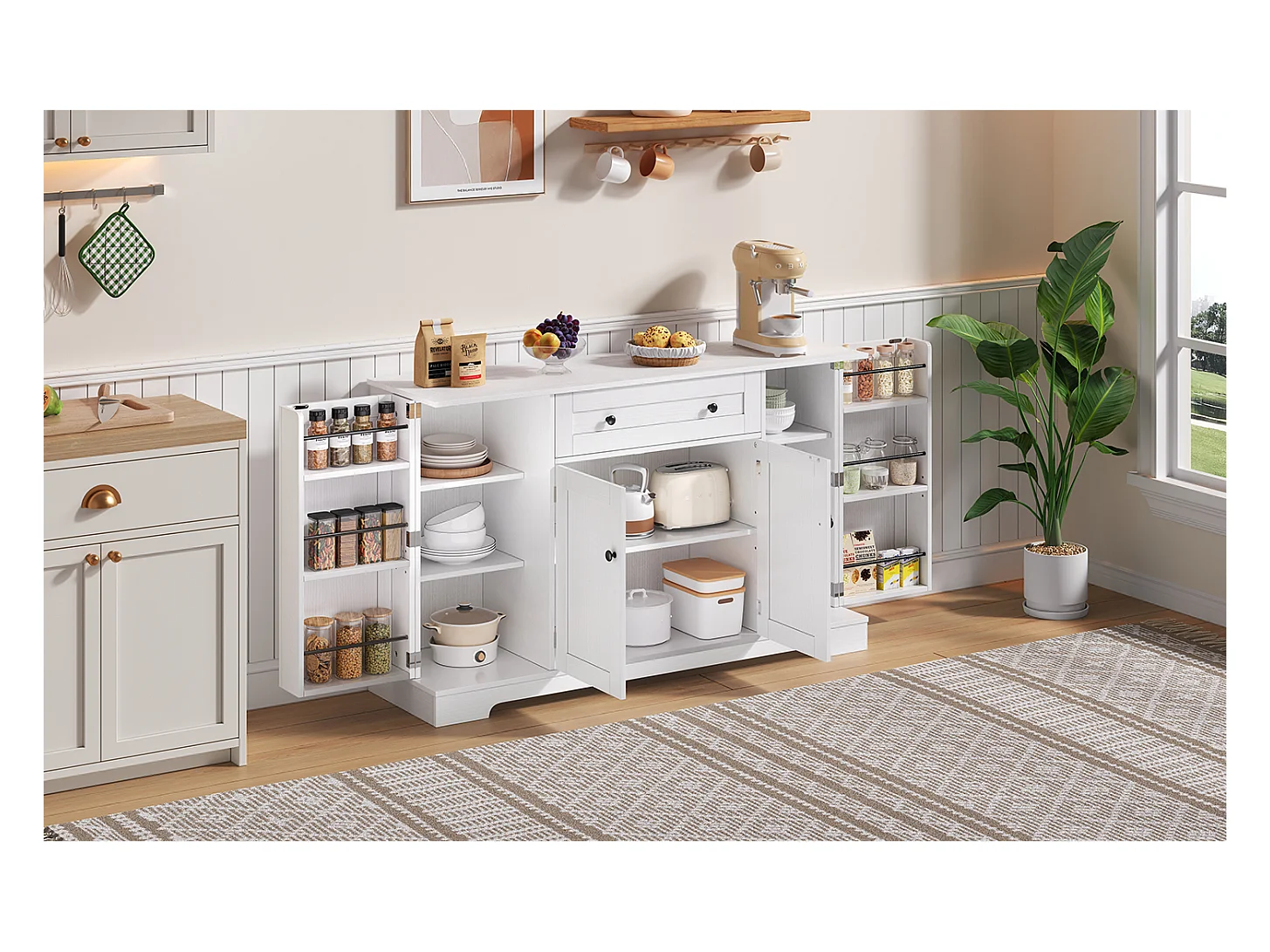 Buffet de cuisine multifonction, portes et étagères réglables, design moderne avec dispositif anti-basculement, idéal cuisine, salon