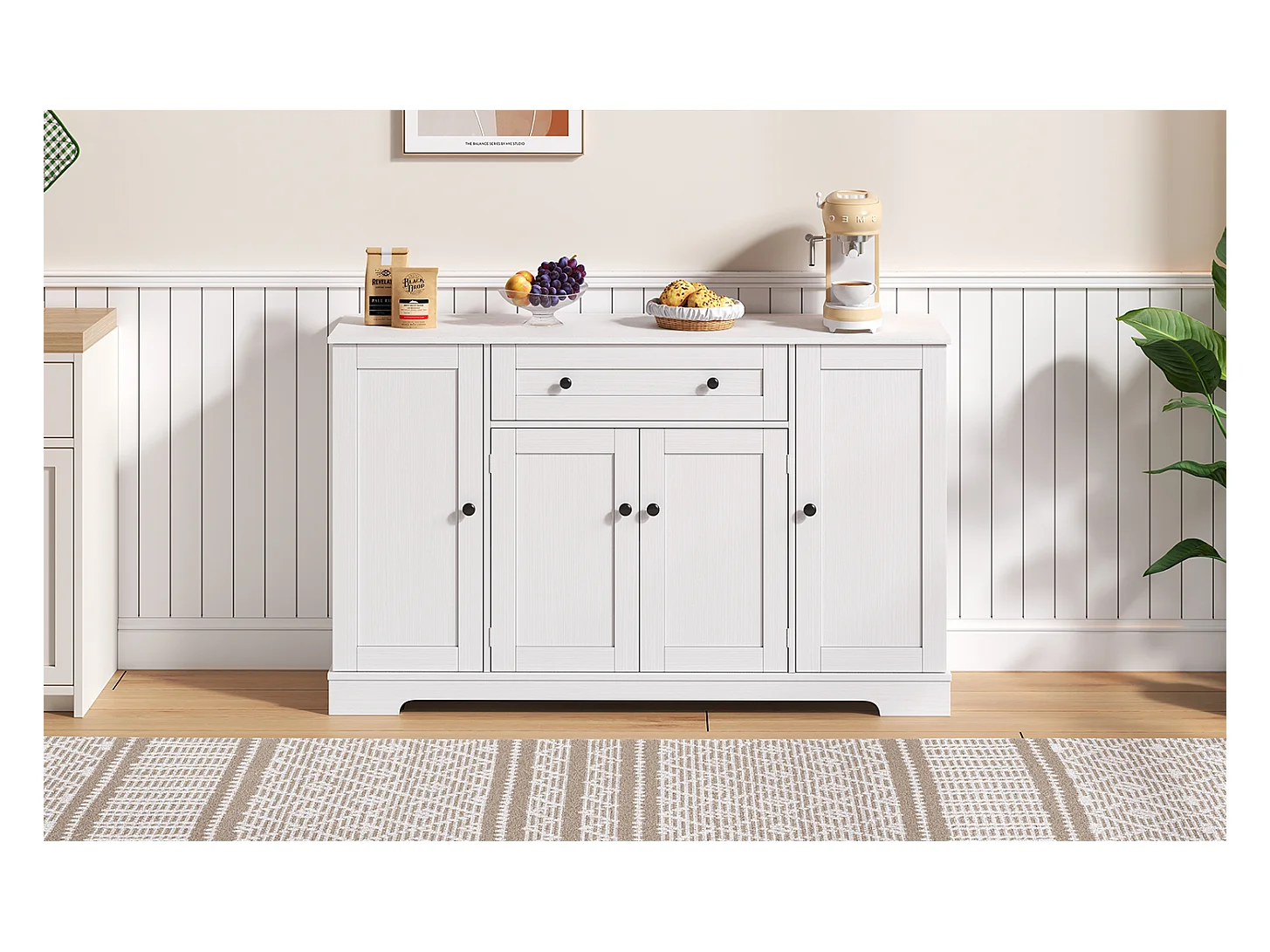 Buffet de cuisine multifonction, portes et étagères réglables, design moderne avec dispositif anti-basculement, idéal cuisine, salon