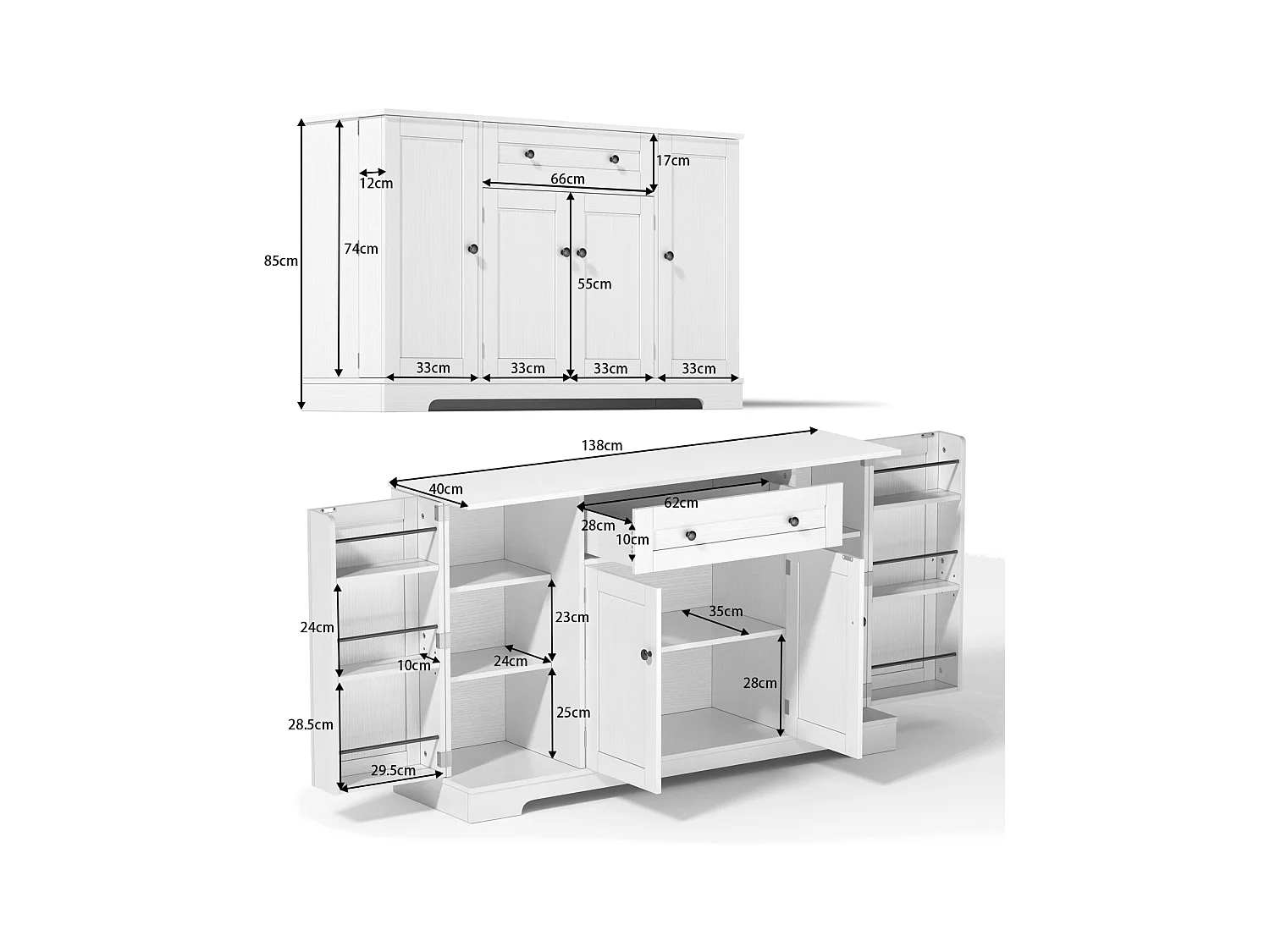Buffet de cuisine multifonction, portes et étagères réglables, design moderne avec dispositif anti-basculement, idéal cuisine, salon