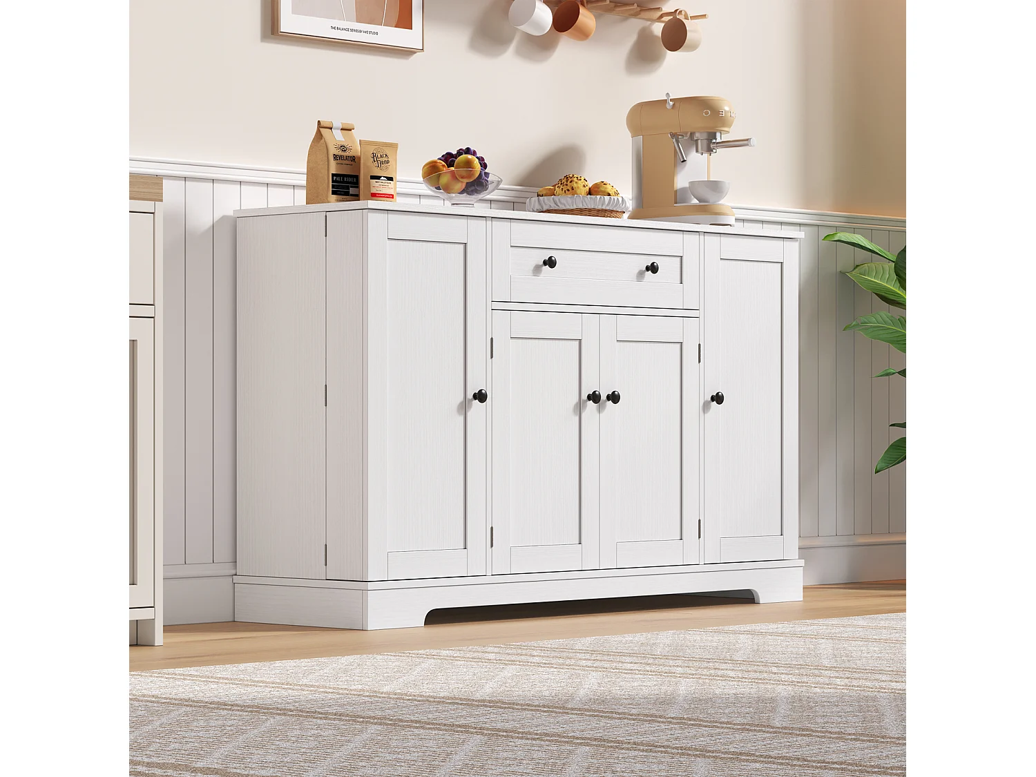 Aparador de cocina multifuncional, puertas y estantes regulables, diseño moderno con dispositivo antivuelco, ideal para cocina, salón